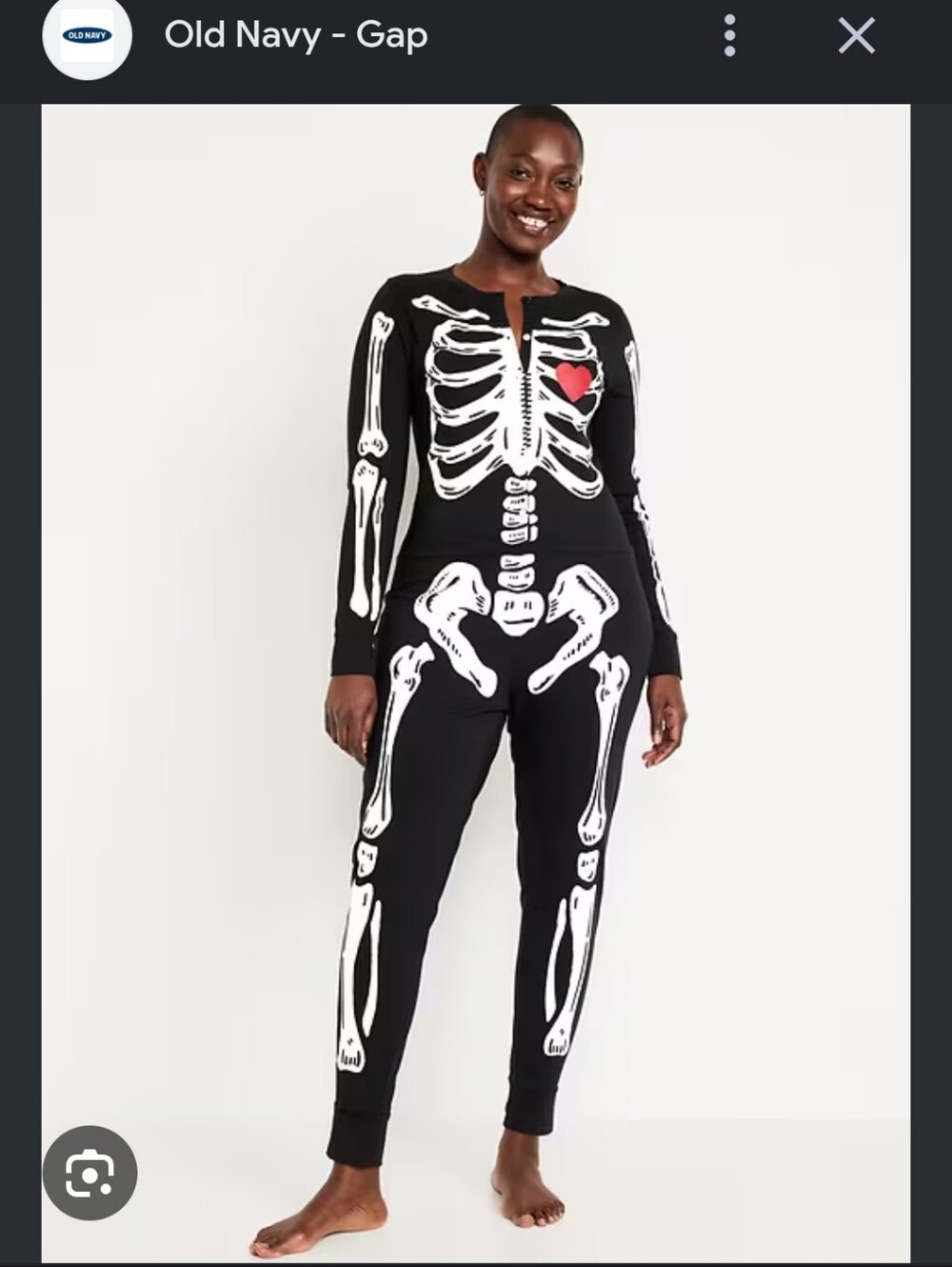 Old Navy Black Skeleton One-Piece Pajamas with Red Heart Accent